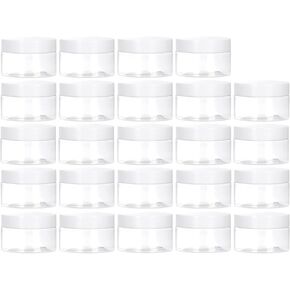TUZAZO 24 Pack Empty Plastic Slime Containers with Lids and Labels - 12pcs 8 OZ and 12pcs 4 OZ Small Plastic Jars for Lotion, Cream, Ointments, Makeup, Glitters, Samples, Travel Storage