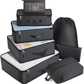 8 Set Packing Cubes for Suitcase and Luggage, Organizers for Travel Essentials Accessories, 4 Size (Extra Large, Large, Medium, Small) with Toiletries/Laundry/Shoes/Sock Bags (Grey)
