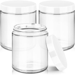 8oz Glass Jars with Lids, 3 Pack Candle Jars with Blank Labels, 250g Amber Glass Jars, Wide Mouth | Cosmetic Containers for Sample, Cream, Lotion, Honey, Powder, Jelly | Kitchen & Home