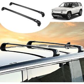 Roof Cross Bar for Rivian R1S Accessories 2024 2023 2022, One Pair 2 PCs Aluminum Roof Rack Cross Bars with Keys for Rivian R1S Accessories, Do Not Fit for Rivian R1T