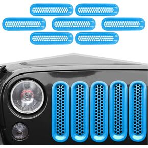 Front Grille Inserts Grill Mesh Clip-on Trim Covers Exterior Accessories Compatible with Jeep Wrangler JK & JKU 2007-2017,Light blue