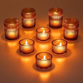 Glass Votive Tealight Candle Holder: Glasseam Small Clear Tea Light Holders Bulk Set of 24 Decorative Ribbed Tea Lights Holder for Table Centerpiece Wedding Christmas Dining Room Decor