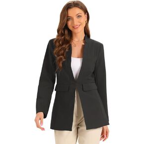 Allegra K Business Blazers for Women's Stand Collar Long Sleeve Single Button Office Dressy Suit Jacket