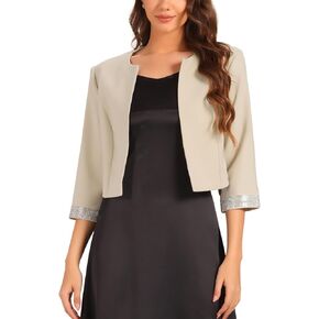 Allegra K Open Front Blazer for Women's Half Sleeve Collarless Cropped Blazer