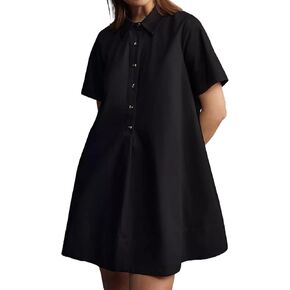 Short Sleeve Swing Tunic Mini Dress for Women Button Up Shirt Blouse Short Dress Summer Casual Flowy A Line Dress