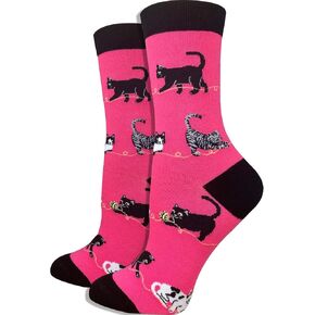 Women's Premium Comfort Animal Socks (Cats (Pink)) 4-10