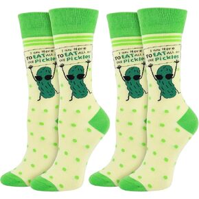 2 Pairs Funny Pickles Socks for Women Men Gifts, Novelty Cotton Dill Crew Socks for Pickle Lovers Food Socks Gifts