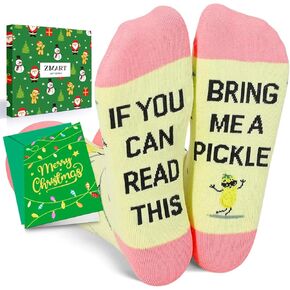 Fun Pickle Gifts for Women - Pickle Socks Funny Saying Food Socks Teen Girls With Greeting Card, Christmas Stocking Stuffers