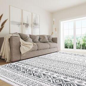 MABOZOO Modern Area Rug, 10' x 14' Stain Resistant Bohemian Living Room Rug, Soft Faux Wool Geometric Area Rug Boho Carpet for Bedroom, Living Room, Kitchen, Dining Room(Camel)