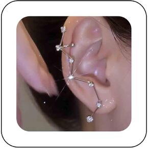 Boho Crystal Ear climber Earrings Rhinestone Ear Cuff Wrap Stud Earrings Silver Crystal Ear Crawler Earrings Cz Ear Clip Earrings Jewelry for Women Girls