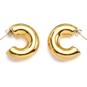 Gold Hoops Earrings for Women Gold Earrings Hoops Silver Hoop Earrings 18k Gold Plated Earrings Chunky Gold Silver Earrings, Ear Cuffs for Women Non Piercing Fashion Earrings for Women