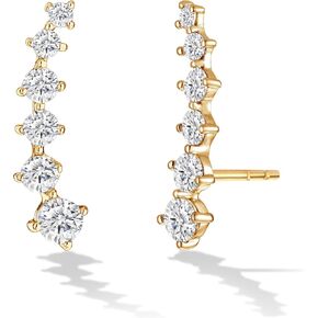 14K Gold or Platinum Plated Ear Crawler Earrings for Women with Cubic Zirconia