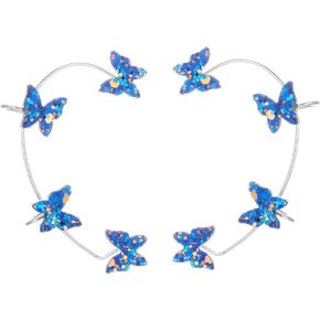 1 Pair Glitter Butterfly Cuff Earrings Zirconia Crystal No Piercing Fake Adjustable Ear Cuff Clip Wrap Around for Women Wrap Crawler Jewelry