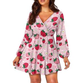 Summer Dress Mini Dress Deep V Neck Long Sleeve Dress Short Jumpsuits for Party Beach Cocktail