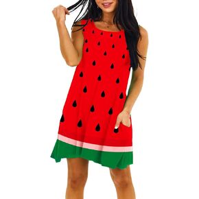 Deerose Women Watermelon Dress Sleeveless Funny Fruits Outfits with Pockets