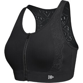 Yvette Lace Front Zip Sports Bras for Women High Impact Running Bras for Large Bust