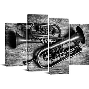 LevvArts Black and White Trumpet Wall Art Jazz Music Picture Poster Decor Vintage Old Musical Instrument Painting Prints