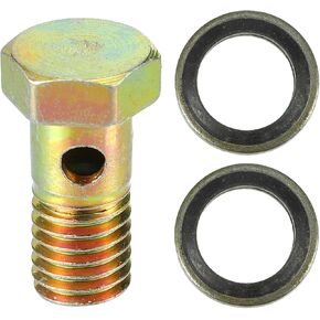 Single Banjo Bolt Kit, M8x1.25 Length 23mm Metric Thread Turbo Brake Line Fitting Adapter Universal for Car Durable Metal Bronze Tone W/Washers