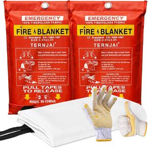 Emergency Fire Blanket, Fiberglass Fire Blanket, Fire Suppression Blankets, Heat Resistant Blanket, Fire Blanket for Home & Kitchen, Fire Extinguisher Blanket - 2 Pack + Gloves, 40"x40"