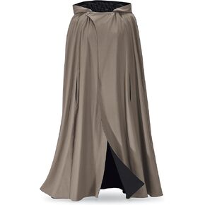 Reversible Hooded Twill Cape, Women’s Long Cloak, Warm Winter Coat with Hood, Taupe and Black