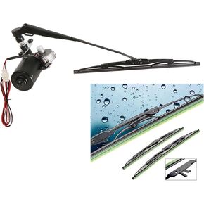 12V Universal Electric Wiper Motor, ATV Tricycle UTV Windshield Wipers Kit Compatible with Polaris Ranger Golf Cart Windshield Wiper Kit, 90 Degree Motor, 13.7/15.7 in Arm/Blade