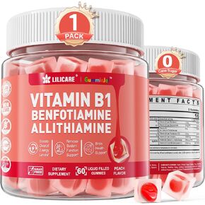 Vitamin B1 Gummies, Benfotiamine 300mg Allithiamine 50mg Thiamine 100mg +8 Vitamin B Complex,Inositol for Women Men, Includes Niacin, L-methylfolate, Methyl B12 for Nerve Energy Overall Health, 60Cts