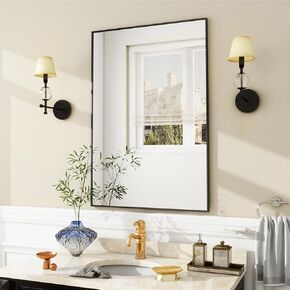 BEAUTYPEAK Wall Mirror 24" x 36" Rectangular Bathroom Mirror with Metal Frame, Hanging Mirrors for Living Room Bedroom Bathroom Entryway, Hangs Horizontal or Vertical, Black
