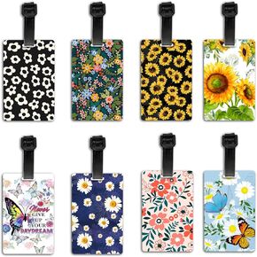 8Pcs,Flower Series Patterns,Cute Unique PVC Luggage Tags for Suitcases Luggage, Name ID Tag Card, Travel Bag Suitcase Tag Hangtag Suitable for Men Women School Bags Handbags Backpacks