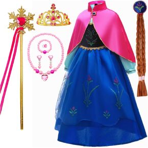 Princess Anna Dresses for Girls Cosutme Kids Cospaly Halloween Birthday Christmas Party with Accessories
