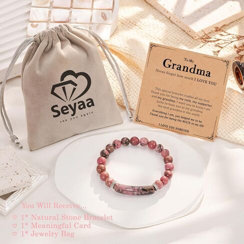 Seyaa 8mm Natural Stone Bracelet Gifts for Mom Grandma, 30 50th Birthday Gifts for Women Mother's Day Valentine's Day Christmas Gifts for Her in Saudi Arabia