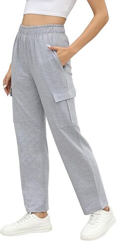 Cargo Sweatpants for Women Casual High Waisted Wide Leg Baggy Fleece Jogger Pants with Pocket in Saudi Arabia