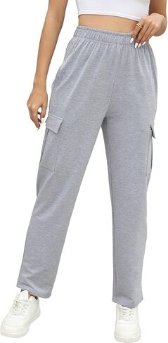 Cargo Sweatpants for Women Casual High Waisted Wide Leg Baggy Fleece Jogger Pants with Pocket in Saudi Arabia