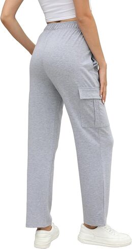 Cargo Sweatpants for Women Casual High Waisted Wide Leg Baggy Fleece Jogger Pants with Pocket in Saudi Arabia