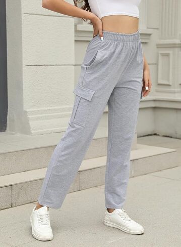 Cargo Sweatpants for Women Casual High Waisted Wide Leg Baggy Fleece Jogger Pants with Pocket in Saudi Arabia
