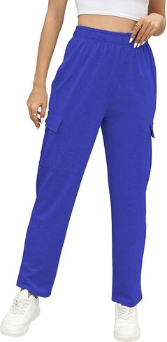 Cargo Sweatpants for Women Casual High Waisted Wide Leg Baggy Fleece Jogger Pants with Pocket in Saudi Arabia