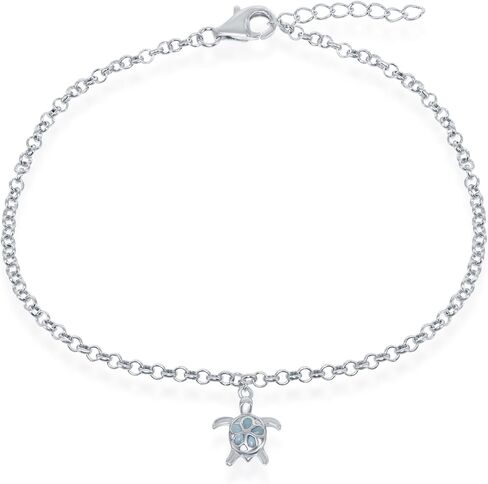 Sterling Silver Italian Nautical Larimar hanging charm Turtle/Dolphin/Crab 9"+1" Adjustable Anklet Bracelet in Kuwait