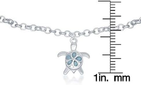 Sterling Silver Italian Nautical Larimar hanging charm Turtle/Dolphin/Crab 9"+1" Adjustable Anklet Bracelet in Kuwait