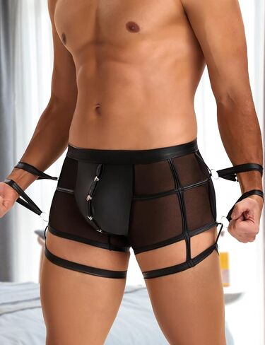 ohyeahlady Sexy Underwear for Men Mesh Boxer Briefs Underwear Breathable Soft Pouch Trunks Lingerie for Mens Jockstraps in Kuwait