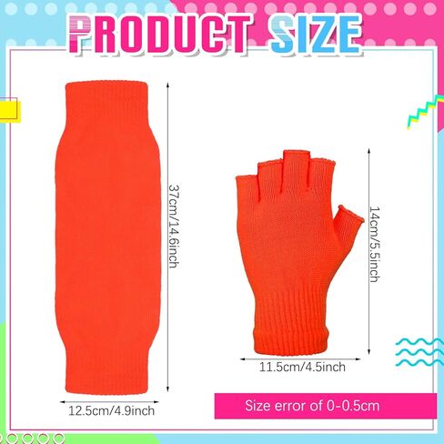 8 أزواج من قفازات الكفة الشتوية النيون بدون أصابع ومجموعات تدفئة الساق للنساء في الثمانينات من القرن الماضي قفازات نصف إصبع محبوكة لتدفئة الساق الملونة للجري والمشي لمسافات طويلة والرياضات الخارجية، 4 ألوان in Kuwait