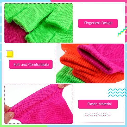 8 أزواج من قفازات الكفة الشتوية النيون بدون أصابع ومجموعات تدفئة الساق للنساء في الثمانينات من القرن الماضي قفازات نصف إصبع محبوكة لتدفئة الساق الملونة للجري والمشي لمسافات طويلة والرياضات الخارجية، 4 ألوان in Kuwait