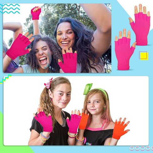 8 أزواج من قفازات الكفة الشتوية النيون بدون أصابع ومجموعات تدفئة الساق للنساء في الثمانينات من القرن الماضي قفازات نصف إصبع محبوكة لتدفئة الساق الملونة للجري والمشي لمسافات طويلة والرياضات الخارجية، 4 ألوان in Kuwait