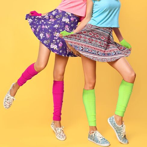 8 أزواج من قفازات الكفة الشتوية النيون بدون أصابع ومجموعات تدفئة الساق للنساء في الثمانينات من القرن الماضي قفازات نصف إصبع محبوكة لتدفئة الساق الملونة للجري والمشي لمسافات طويلة والرياضات الخارجية، 4 ألوان in Kuwait