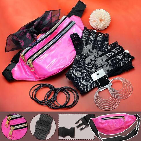 15 Pcs 80s Accessories for Women Fancy Costume Set Bow Headband Gloves Earrings Necklace Bracelet Fanny Pack Party in Kuwait