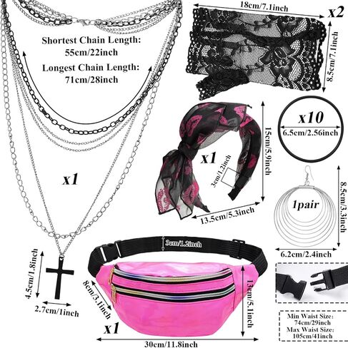 15 Pcs 80s Accessories for Women Fancy Costume Set Bow Headband Gloves Earrings Necklace Bracelet Fanny Pack Party in Kuwait