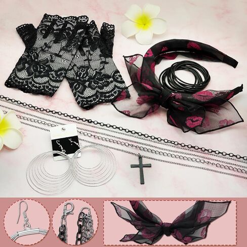 15 Pcs 80s Accessories for Women Fancy Costume Set Bow Headband Gloves Earrings Necklace Bracelet Fanny Pack Party in Kuwait