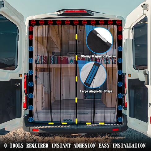 ZATOOTO Van Bug Screen Magnetic Sliding Door Van Screen Mesh Curtains Easy to Install and Remove, Universal Fly Screen for Mercedes Sprinter Ford Transit RAM Promaster and Campervans, 71"(H) x 59"(W) in Kuwait