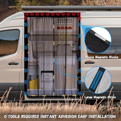 ZATOOTO Van Bug Screen Magnetic Sliding Door Van Screen Mesh Curtains Easy to Install and Remove, Universal Fly Screen for Mercedes Sprinter Ford Transit RAM Promaster and Campervans, 71"(H) x 59"(W) in Kuwait
