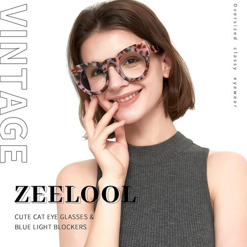Zeelool Vintage Oversized Thick Cat Eye Glasses Frame for Women Chic Blue Light Glasses Ophelia in Saudi Arabia