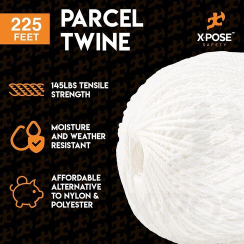 Parcel Twine - Polyester Cord Twine String 225' - Extra Strong Thick White String Spool - Ties Easily and Securely- Packaging Rope, Lacing Cord, Braided Line for Craft Supplies and Packing in Kuwait