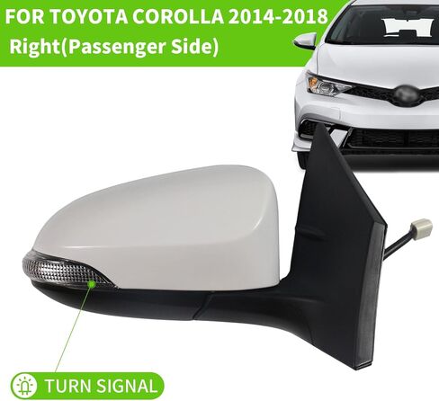 Side Mirror Car Door Mirror Fits for Toyota COROLLA 2014-2018 Right Passenger Side | Power Adjustable Glass | Heated Glass | Paint to Match |Replace Partslink TO1321295 | WHITE (RH) in Saudi Arabia